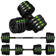 Set manubri 2 in 1 con bilanciere ¨C Minimal ¨C 30 kg, Nero/Verde