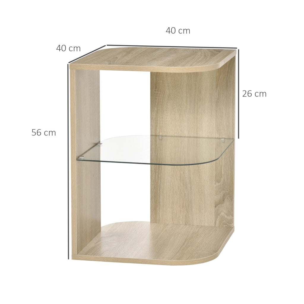 Tavolino da salotto con ripiani ¨C zephmum ¨C vetro temperato, legno naturale