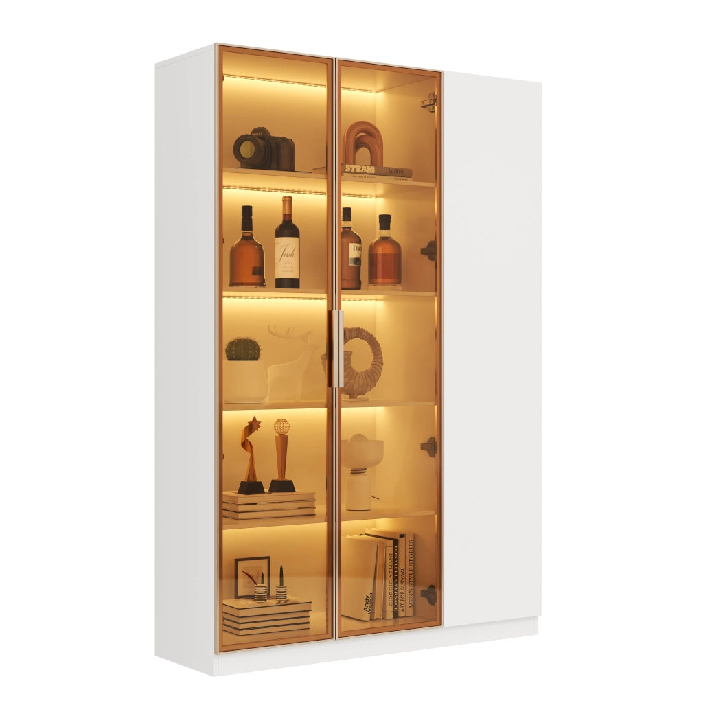 Vetrina in Vetro con LED ¨C MINIMAL ¨C Bianca, 3 Ante, Ripiani Regolabili, 165cm