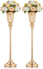 Due pezzi di vasi di metallo da centro tavola da 67,8 cm di altezza, vaso tromba di metallo con base per decorazione di corridoio per evento di matrimonio, cena di nozze, anniversario, compleanno