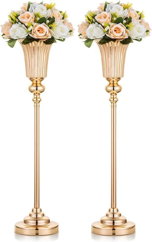 Due pezzi di vasi di metallo da centro tavola da 67,8 cm di altezza, vaso tromba di metallo con base per decorazione di corridoio per evento di matrimonio, cena di nozze, anniversario, compleanno