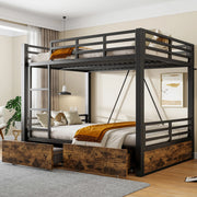 Letto a castello matrimoniale 140 × 200 cm con cassetti, scala e barriere di sicurezza, senza materasso, nero
