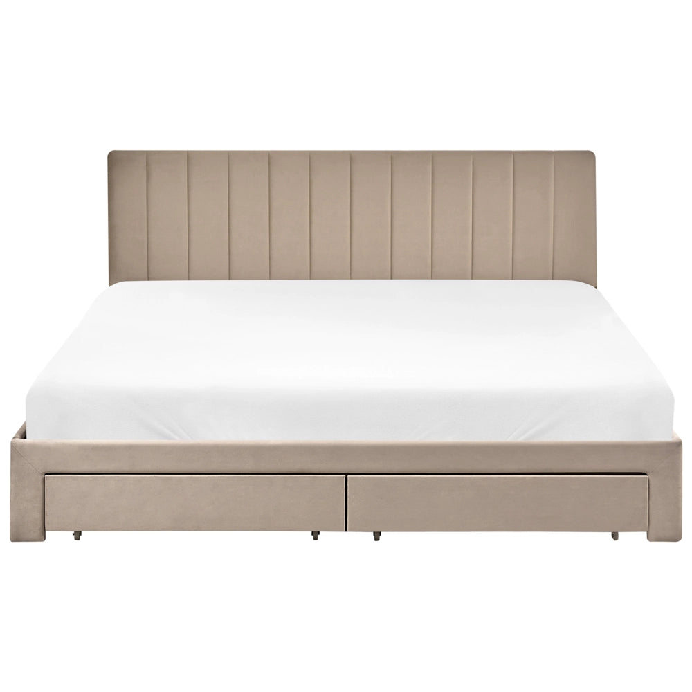 Letto matrimoniale 180 x 200 cm Bianco Sporco Rivestimento in velluto 4ft con cassetti Testiera Base a doghe Moderno