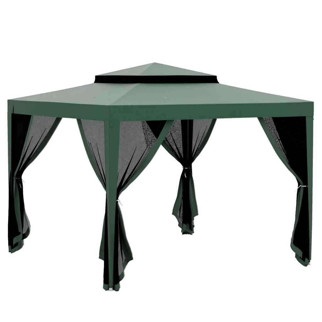 Gazebo da Giardino 3x3 m ¨C Zephmum ¨C Verde con 4 Mosquitiere e Tetto Doppio