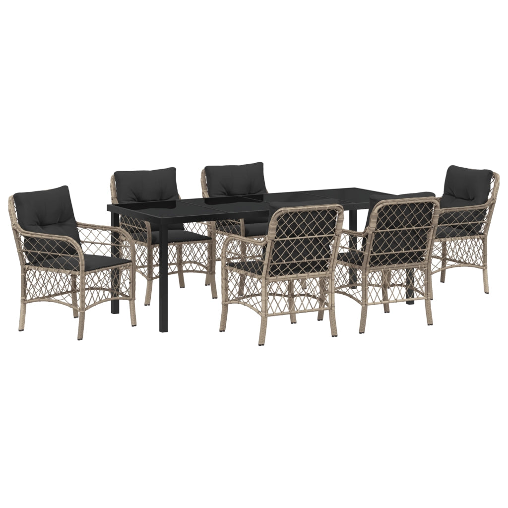 Set da Giardino 7 Pezzi con Cuscini Grigio Chiaro Polyrattan