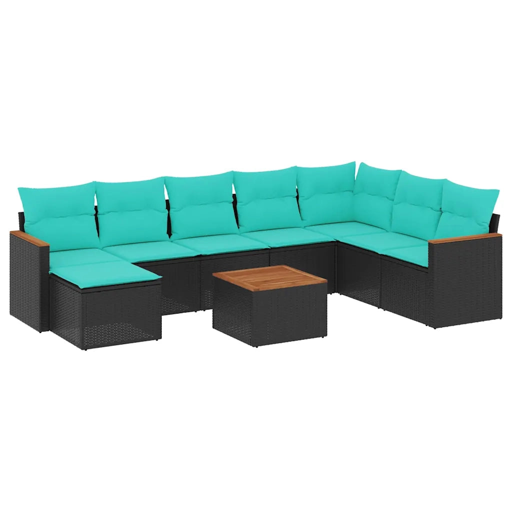 Set Divani da Giardino 9 pz con Cuscini Nero in Polyrattan 3226253