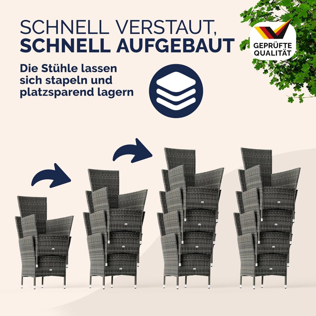® Mobili da Giardino Polyrattan 8 Sedie Impilabili 190x90cm Tavolo da Giardino Vetro Resistente alle Intemperie Esterno Moderno Terrazza