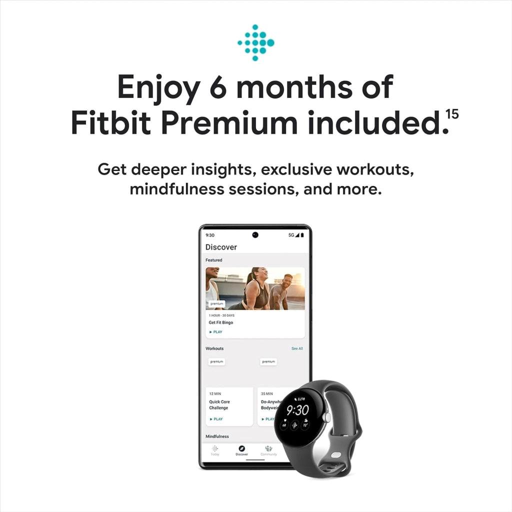 Pixel Watch 1st Gen - Smartwatch Android con monitoraggio dell'attività Fitbit, orologio con monitoraggio della frequenza cardiaca, cassa in acciaio inossidabile nero opaco con cinturino attivo