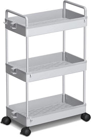 Carrello Cucina 3 Livelli Multifunzionale con Gancio Maniglia in Grigio