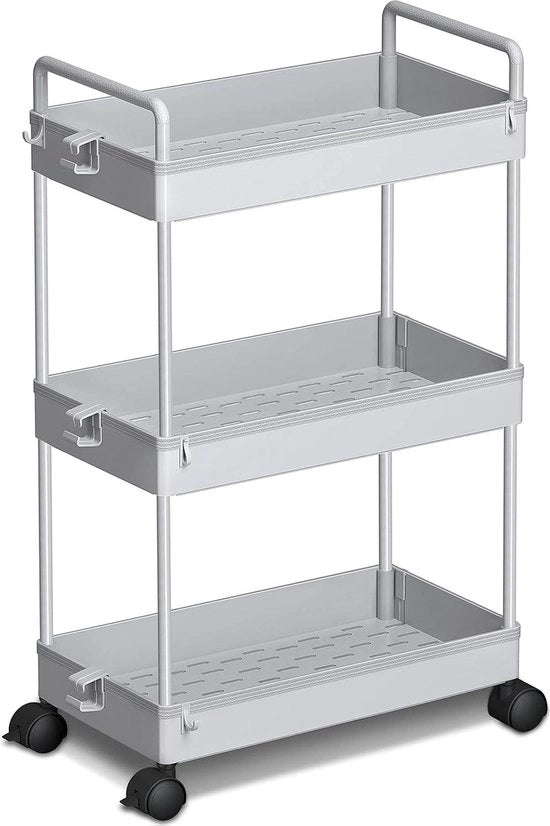 Carrello Cucina 3 Livelli Multifunzionale con Gancio Maniglia in Grigio