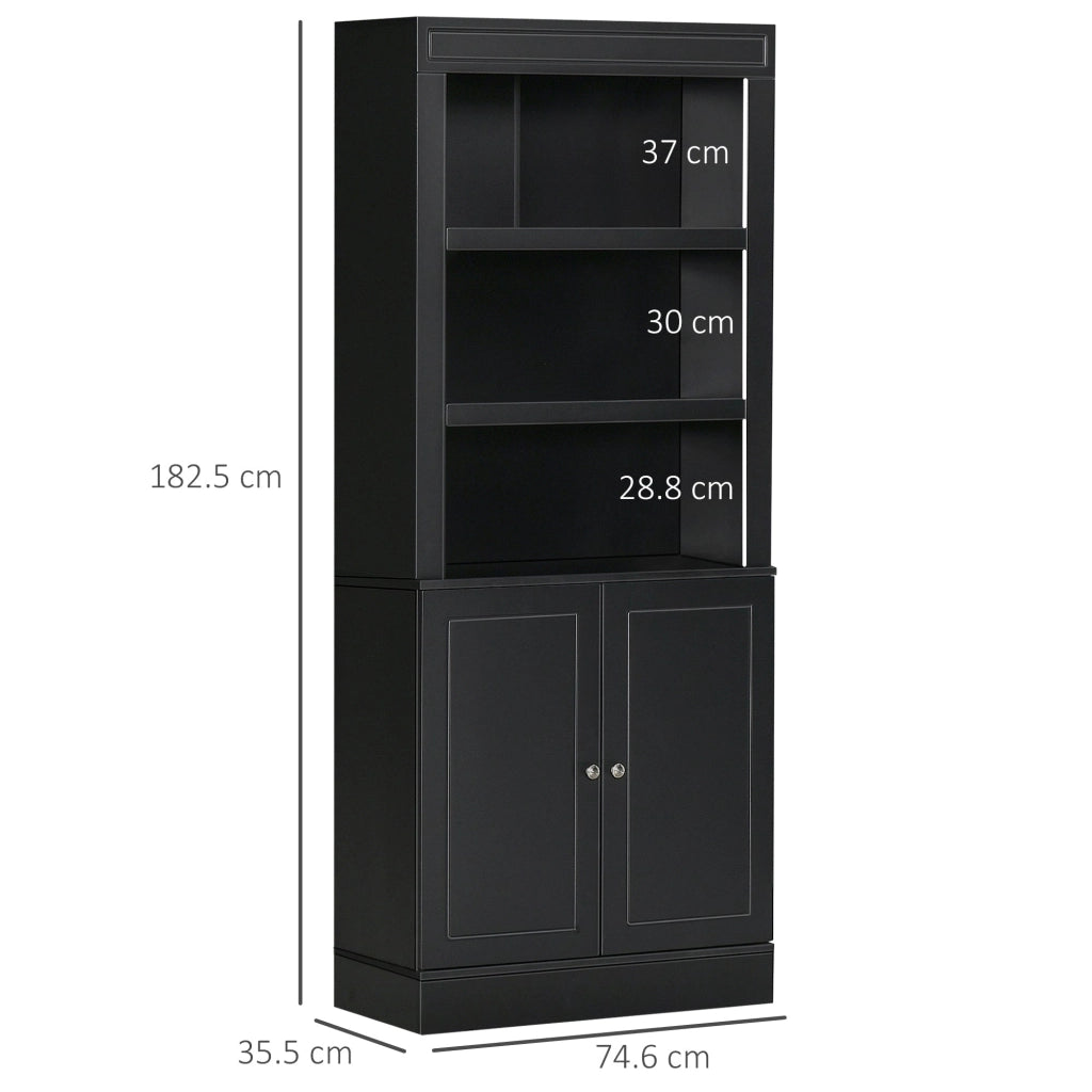 Credenza Alta 2 Ante 3 Ripiani 74,6x35,5x182,5cm in Legno Nero