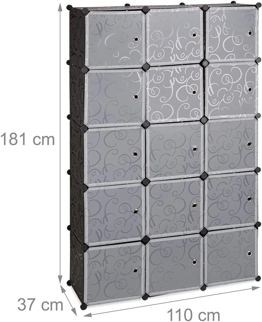 Scaffale a cubo con 11 scomparti portaoggetti e 2 aste appendiabiti plastica nera 13_0001262_3