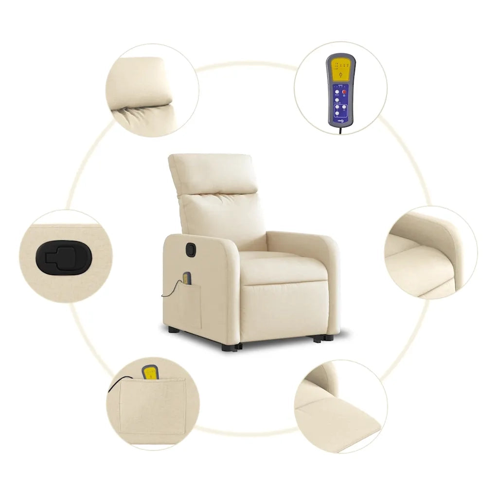 Poltrona Alzapersona Massaggiante | Sedia Relax Reclinabile Crema in Tessuto