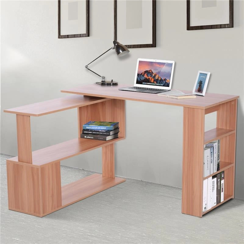 SCRIVANIA AD ANGOLO MULTIPOSIZIONE CON 5 RIPIANI LEGNO 120 X 110 X 74 CM