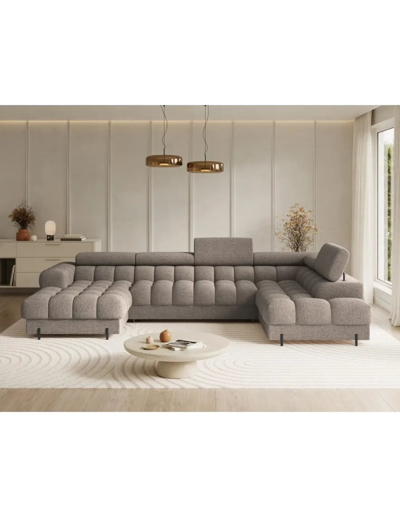 Divano panoramico convertibile Beige scuro angolo destro FERARIA 358x93x202cm