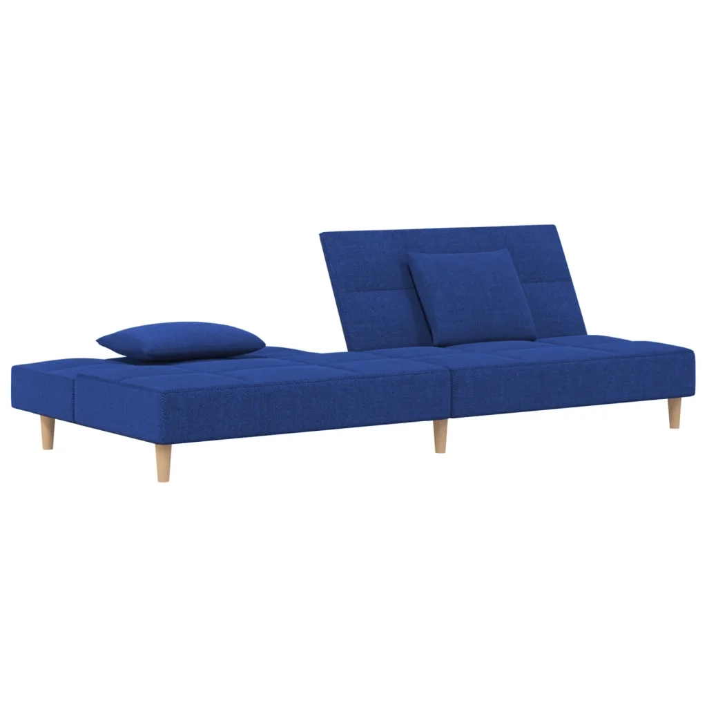 Divano Letto a 2 Posti con 2 Cuscini Blu in Tessuto 375796