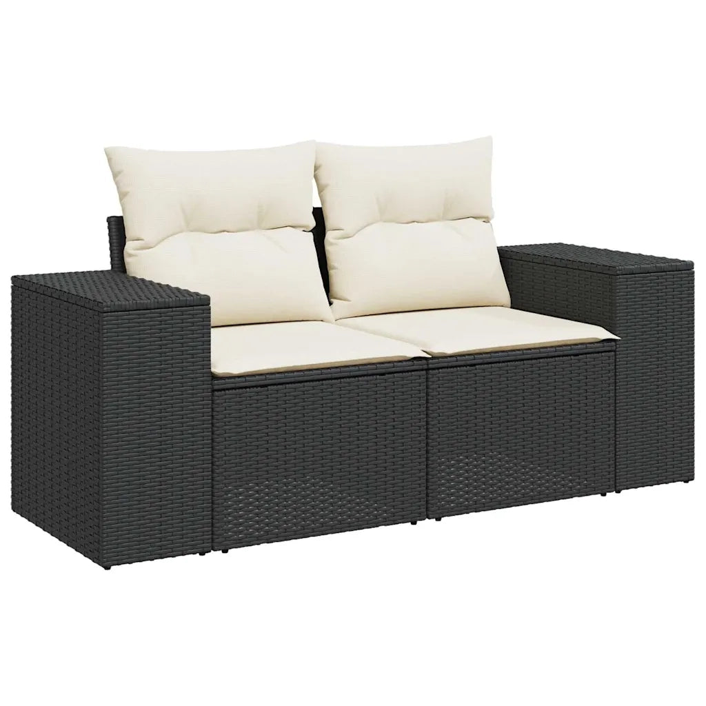Divano da Giardino con Cuscini a 2 Posti Nero in Polyrattan