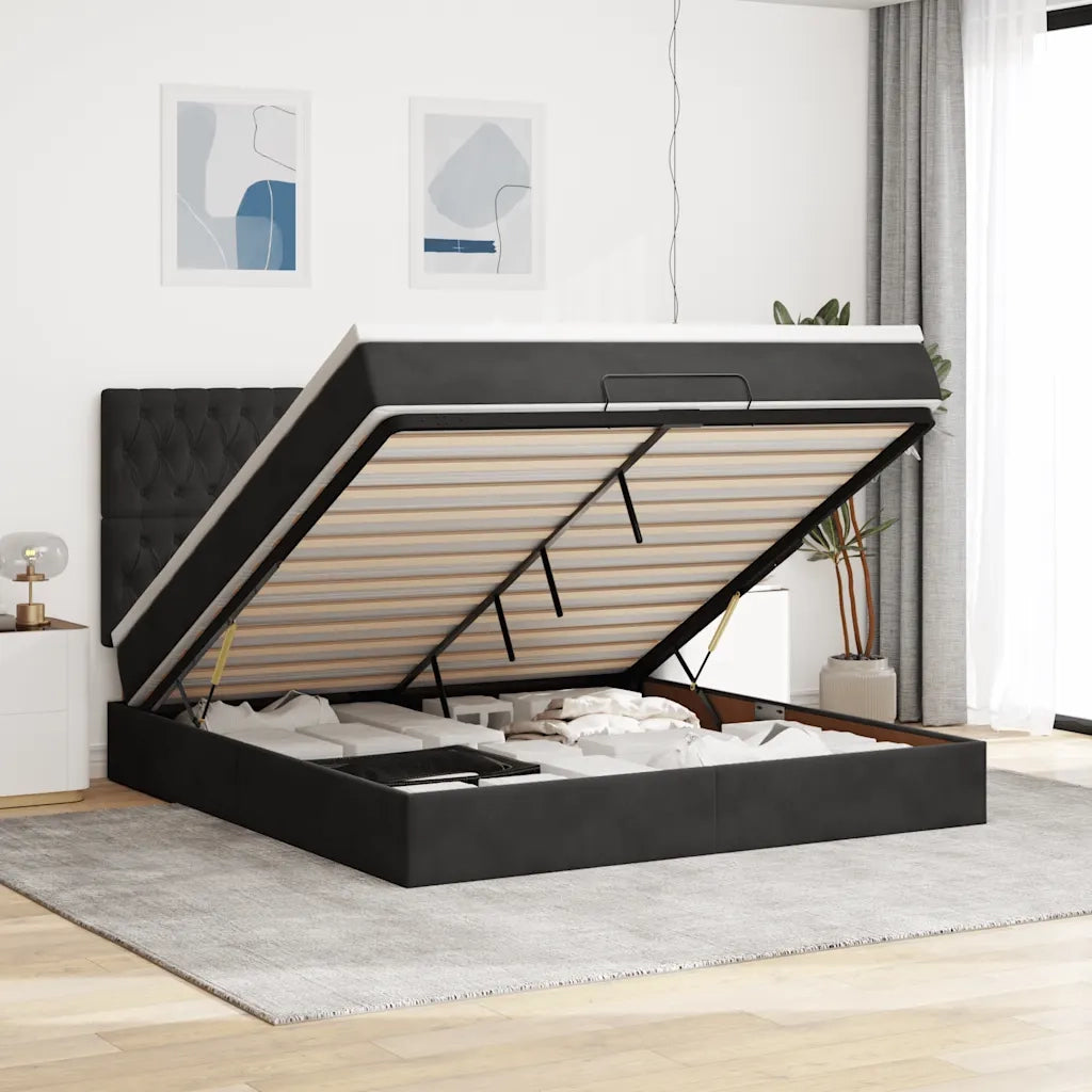 vidaXL Struttura Letto Pouf con Materassi Nero 180x200 cm in Velluto