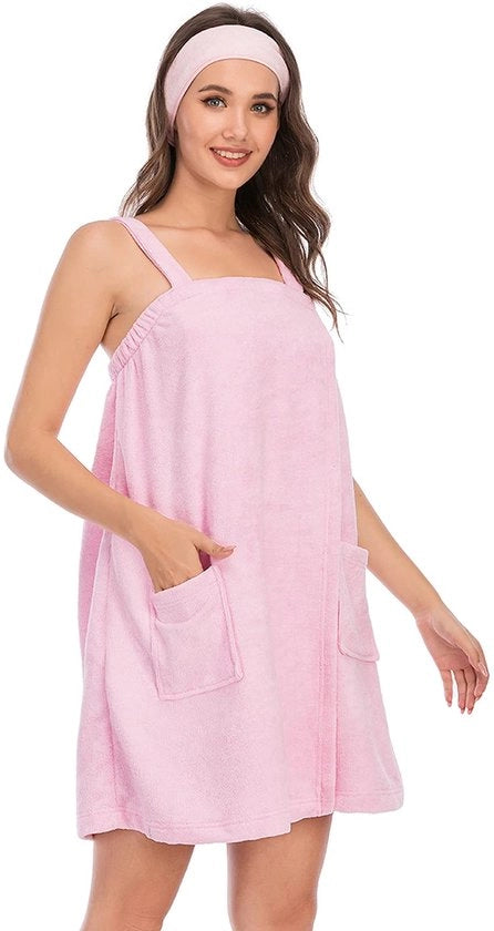 Badia sportiva per donna, con cappuccio, adattabile per sport, doccia, spa e spiaggia, rosa, XL