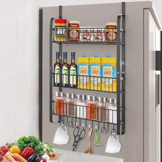 Raccordo per frigorifero appeso con 3 livelli e 8 ganci – Ideale per spezie e accessori da cucina