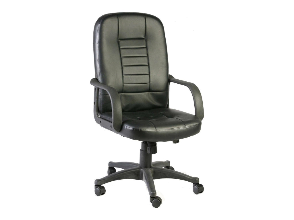 Sedia da ufficio Ogni, Poltrona direzionale con braccioli, Sedia ergonomica da ufficio, Nero, 56x59h104/114 cm