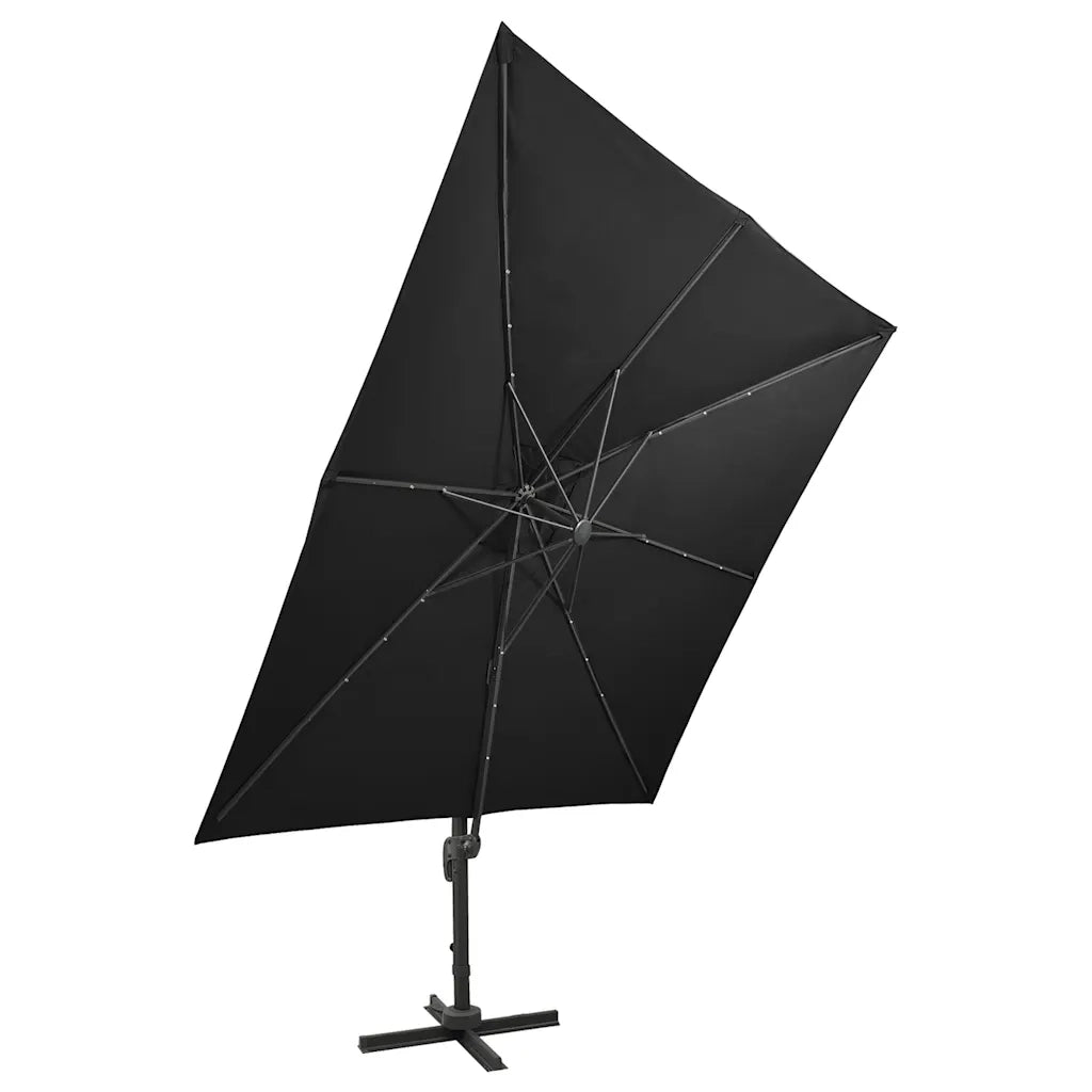 Ombrello | Parasolne a Sbalzo con Palo e Luci a LED Nero 300 cm