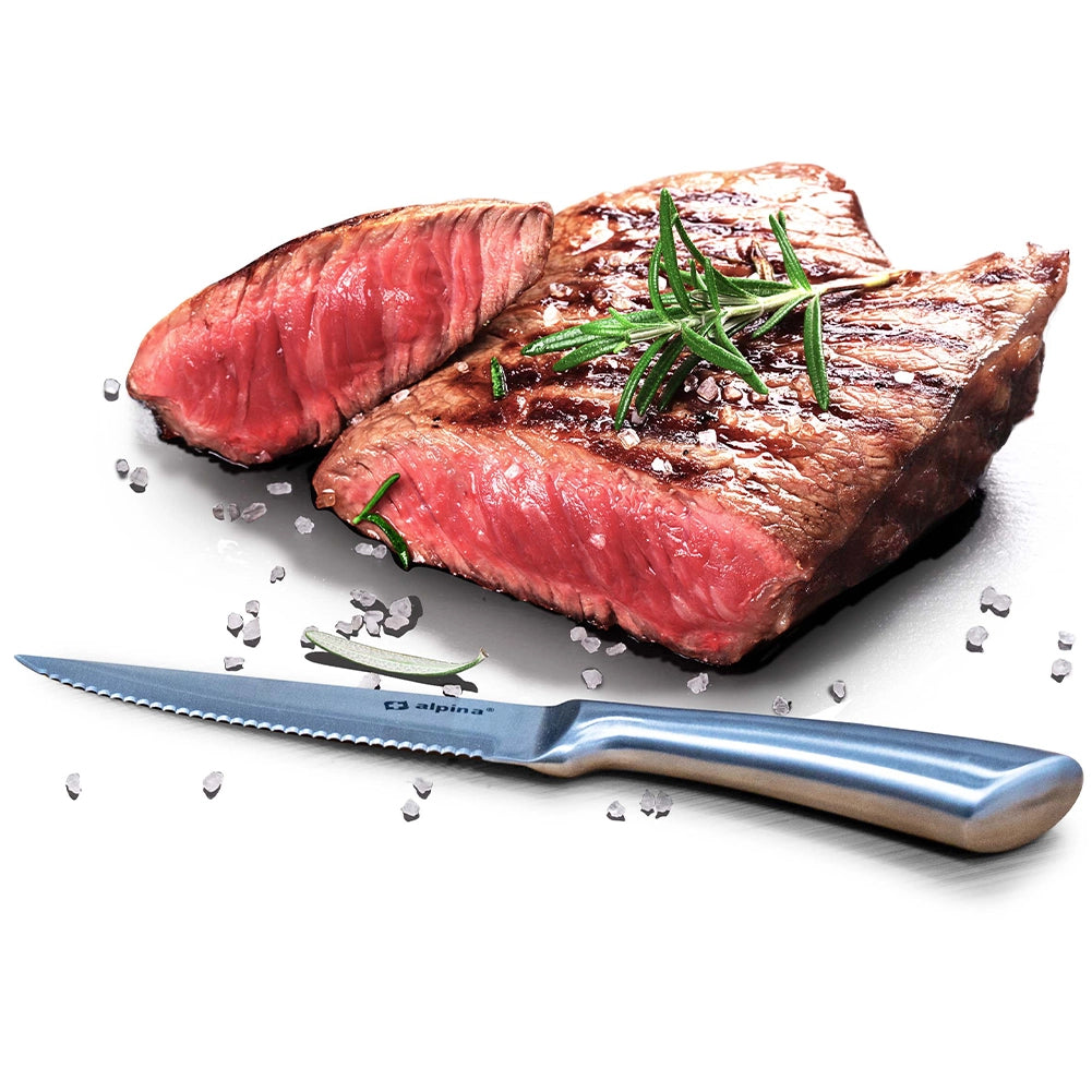 Set 4 Coltelli per Bistecca Carne e Pesce Affilati Organizer Astuccio in Legno