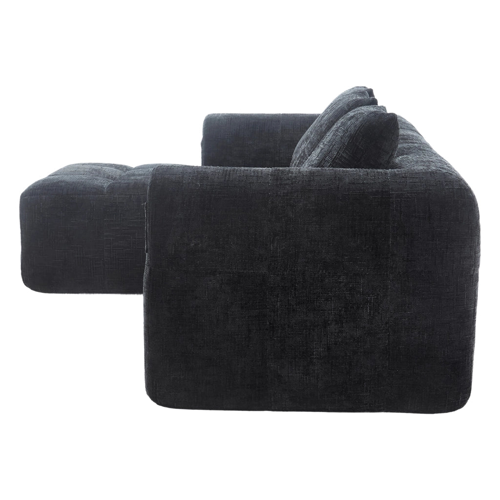 Divano ad angolo reversibile 3 posti con tasche laterali e 3 cuscini, in ciniglia, nero
