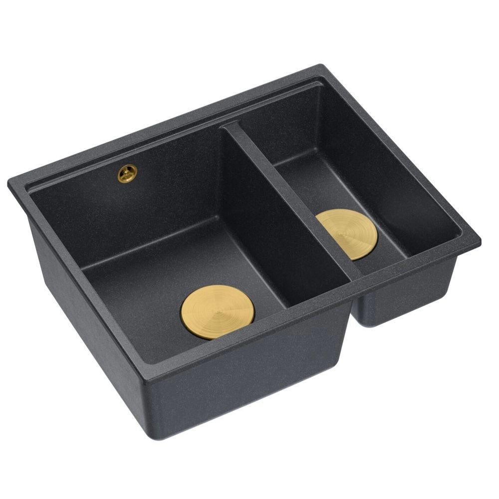 Lavello In Granito Logan 150 Black Metallic Tappo rame spazzolato