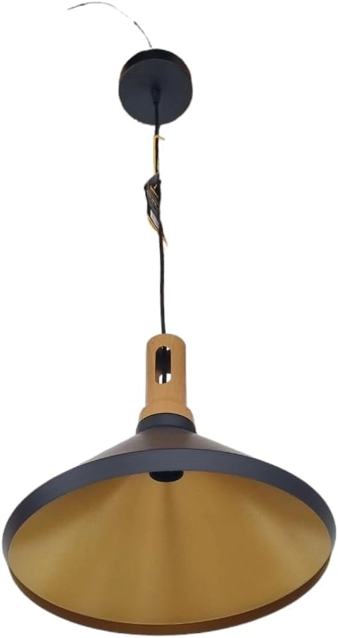 Lampadario a sospensione nero e oro in metallo con attacco E27, diametro 35 cm, altezza totale 130 cm, stile moderno, IP20