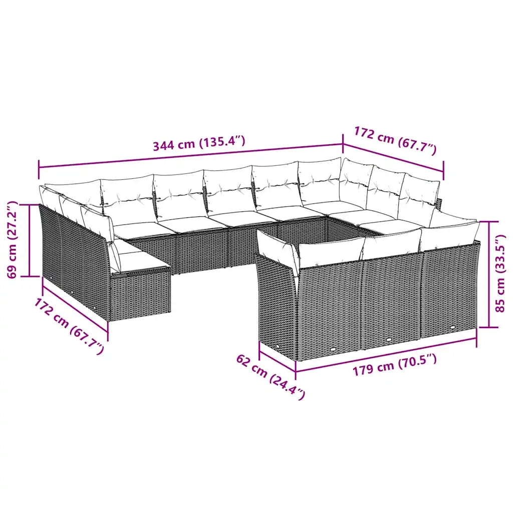 Set Divani da Giardino 13 pz con Cuscini Marrone in Polyrattan 3218453