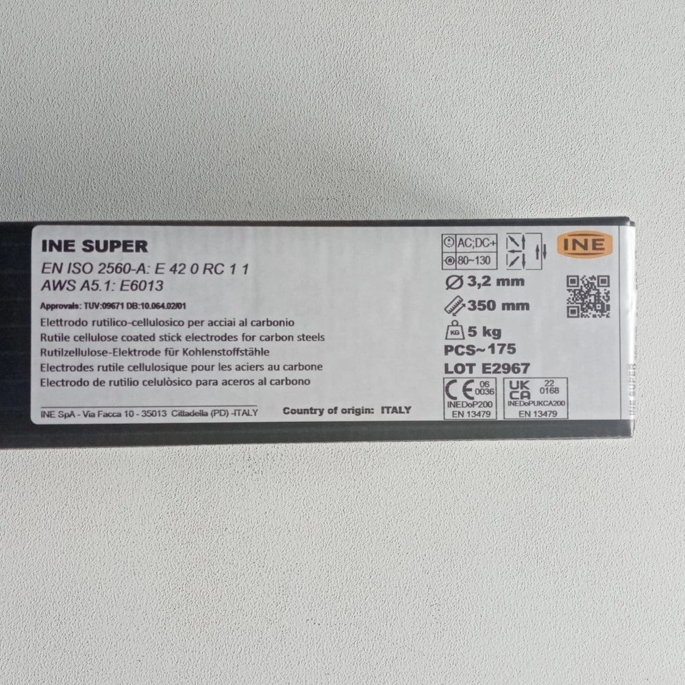 Elettrodo rutile ine 45 e6013 da 3,2 x 350mm colore grigio per la saldatura di acciaio al carbonio - 175pz
