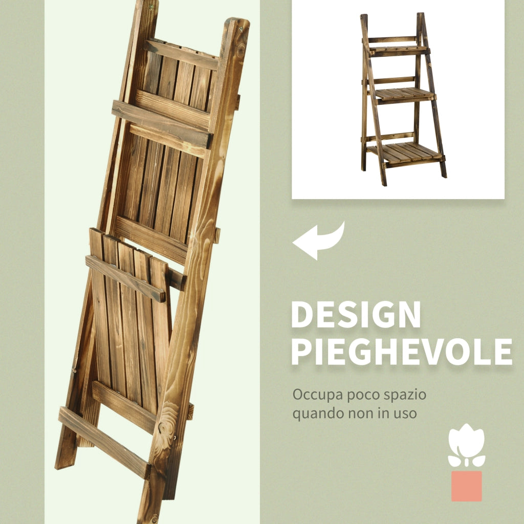 Portapiante Pieghevole Scaffale 3 Livelli in Legno ¨C Zephmum ¨C Abete 40x37x93cm