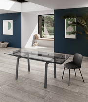 Tavolo da cucina allungabile Tommy 140/200x80cm in vetro temperato trasparente e struttura in metallo verniciato colore Grigio - Tommy
