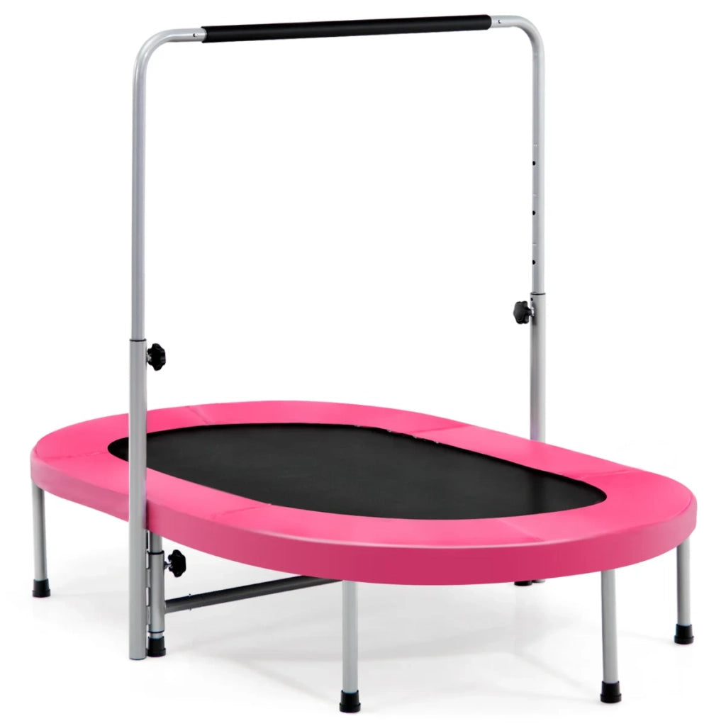 Trampolino doppio pieghevole ovale 154 x 89 x 92-132 cm con maniglia regolabile e caratteristiche di sicurezza di alta qualità in PVC rosa 20_0014500