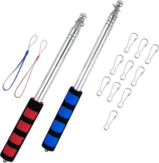 Vettore Telescopico per Bandiera Portatile con Clip, Asta per Bandiera da Campeggio, Estensibile in Blu e Rosso