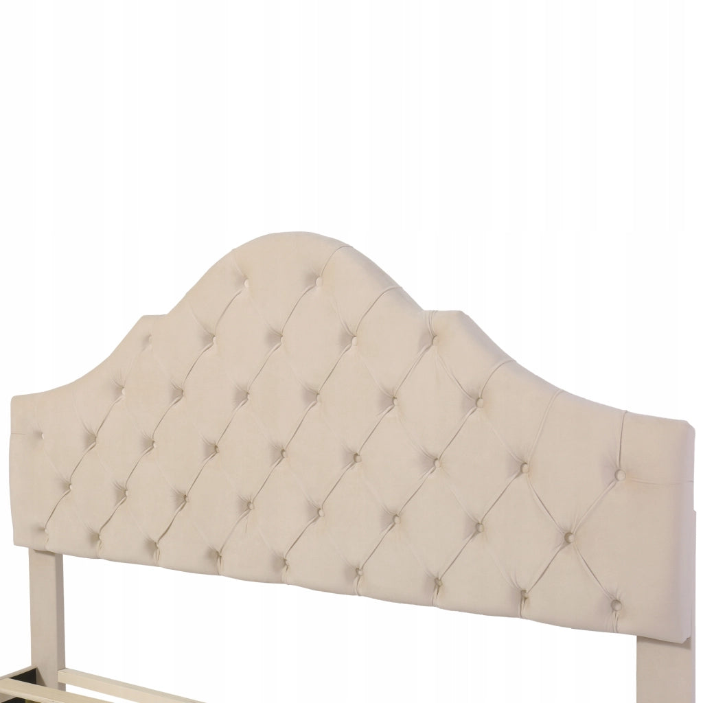 Letto 140x190 in velluto - Xylo - Schienale regolabile, colore beige
