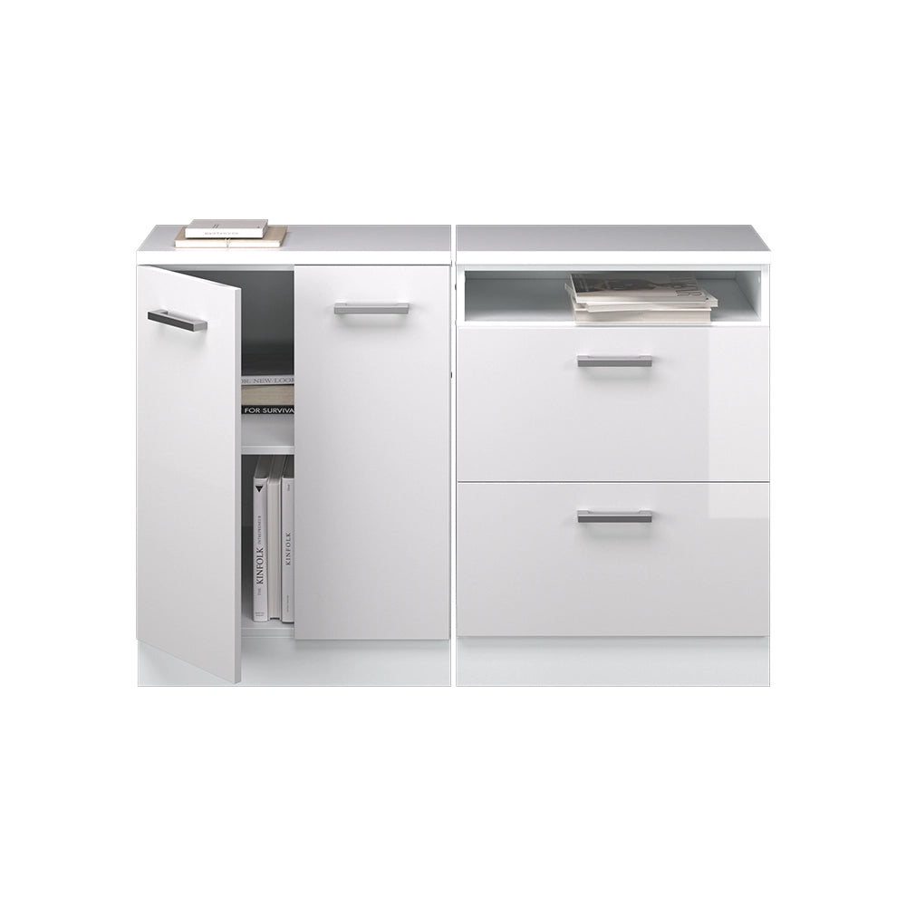 Set di mobili sottotetto Rion Bianco lucido/Bianco 120 cm Set di 2 carcasse armadio profondità 60 cm Vicco