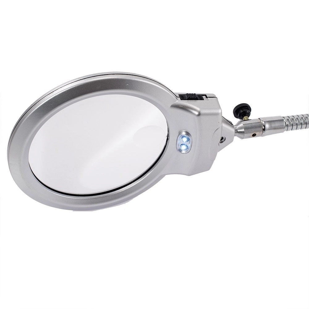 Trade Shop - Lampada Lente Led Clip Da Tavolo Scrivania Ufficio Ingrandimento Con Pinza 2 Led -