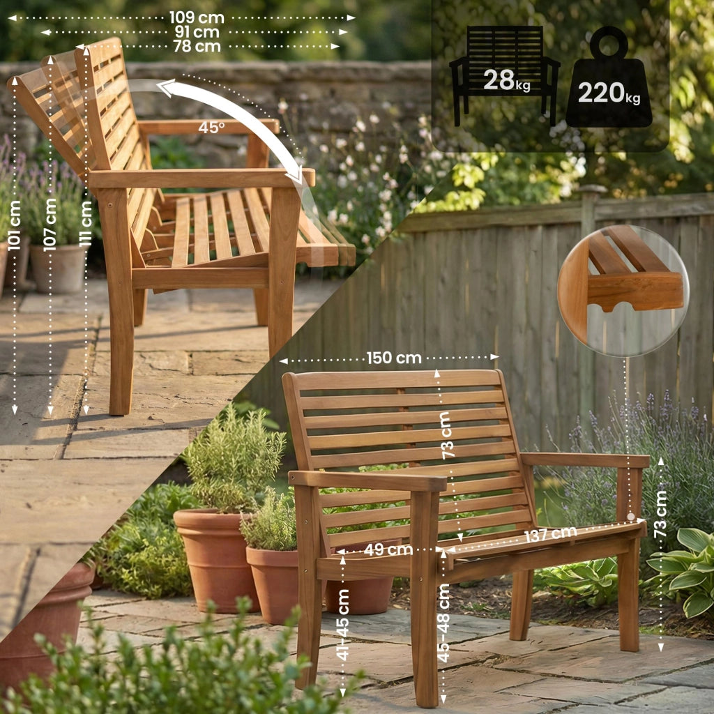 Panca reclinabile in Teak Nicosia 150 cm