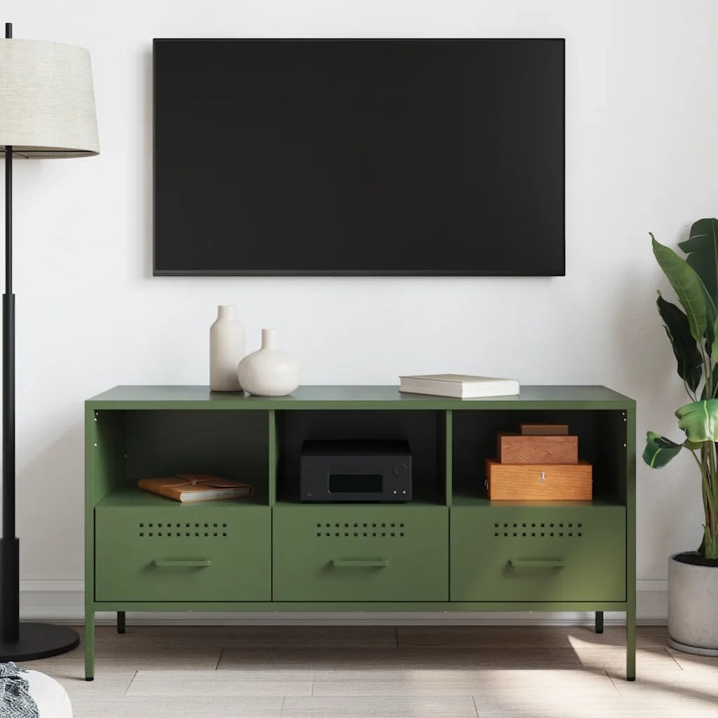 Mobile TV Verde Oliva 100,5x39x50,5 cm in Acciaio 843040