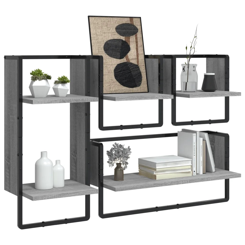 vidaXL Set Mensole Parete con Aste 4pz Grigio Sonoma Legno Multistrato