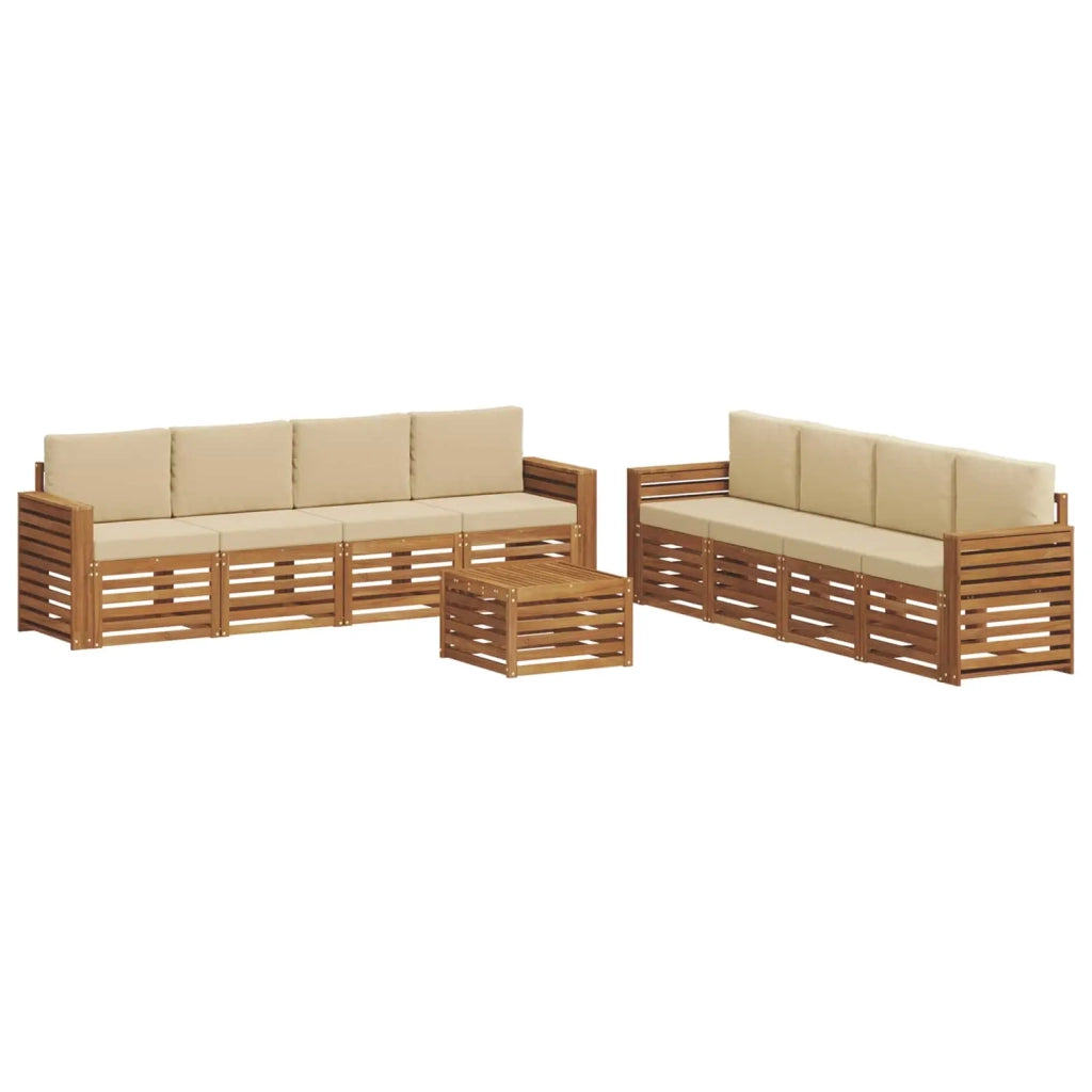 Set divani 9 pcs Naturale e Beige Legno di Acacia Massello 3374578