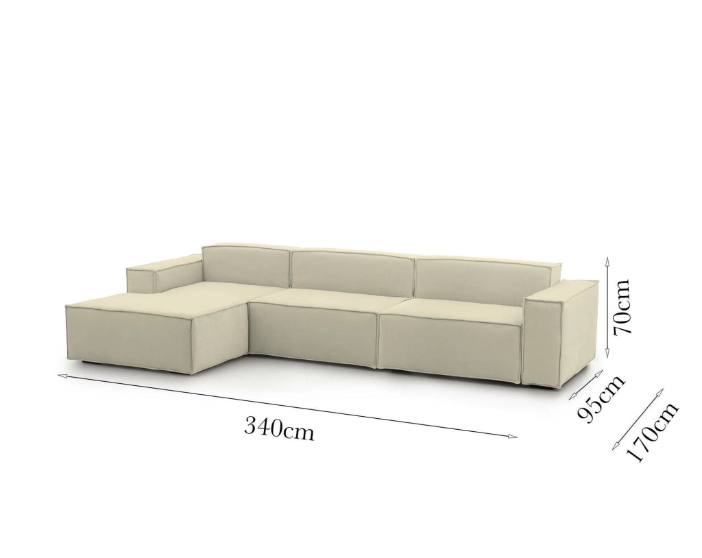Divano fisso Atrillo, Divano componibile a 4 posti con penisola sinistra, Made in Italy, SofÒ  moderno in tessuto, Cm 340x170h70, Beige
