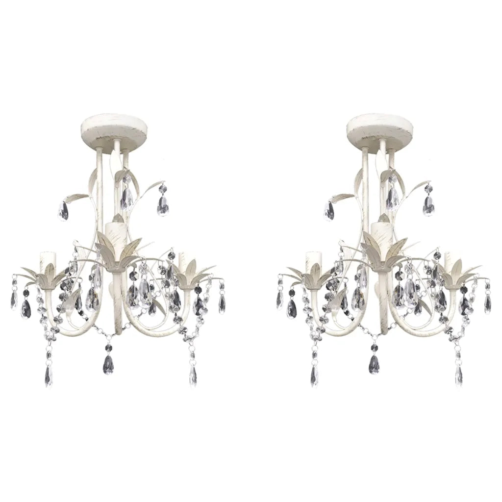 Set di 2 eleganti lampade a sospensione classiche in cristallo 30 x 35 cm acrilico bianco anticato 02_0046387