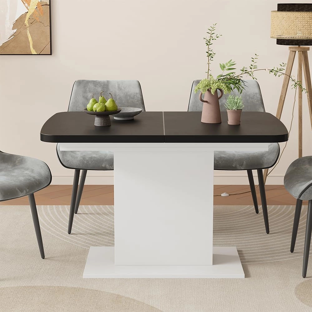 tavolo da pranzo allungabile Fenaro, Nero/bianco, 120 x 80 cm con scomparti aperti, estendibile per l'adattamento a diverse dimensioni del tavolo
