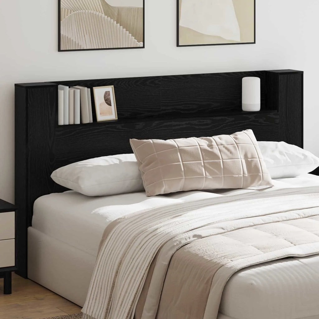 Testiera | Testata con Mobile e LED Rovere Nero 180 x 16,5 x 103,5 cm