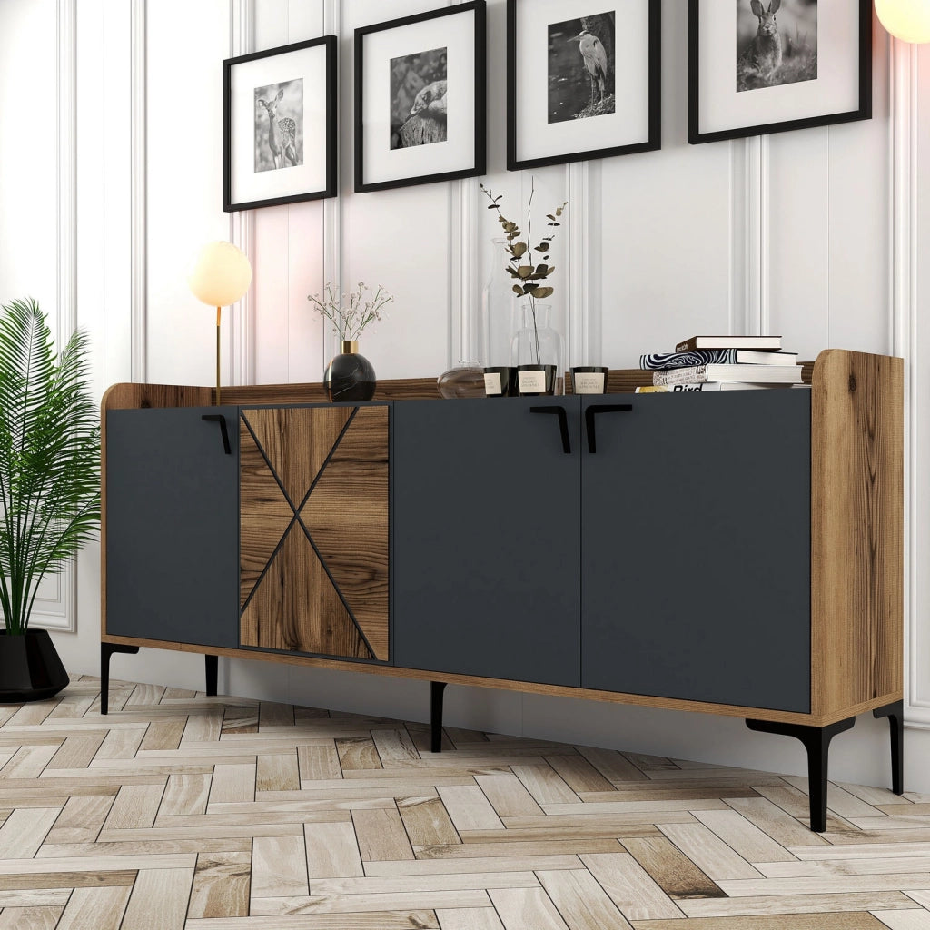 Credenza in legno "Venedik" - 180 x 35 x 78 cm - Grigio antracite