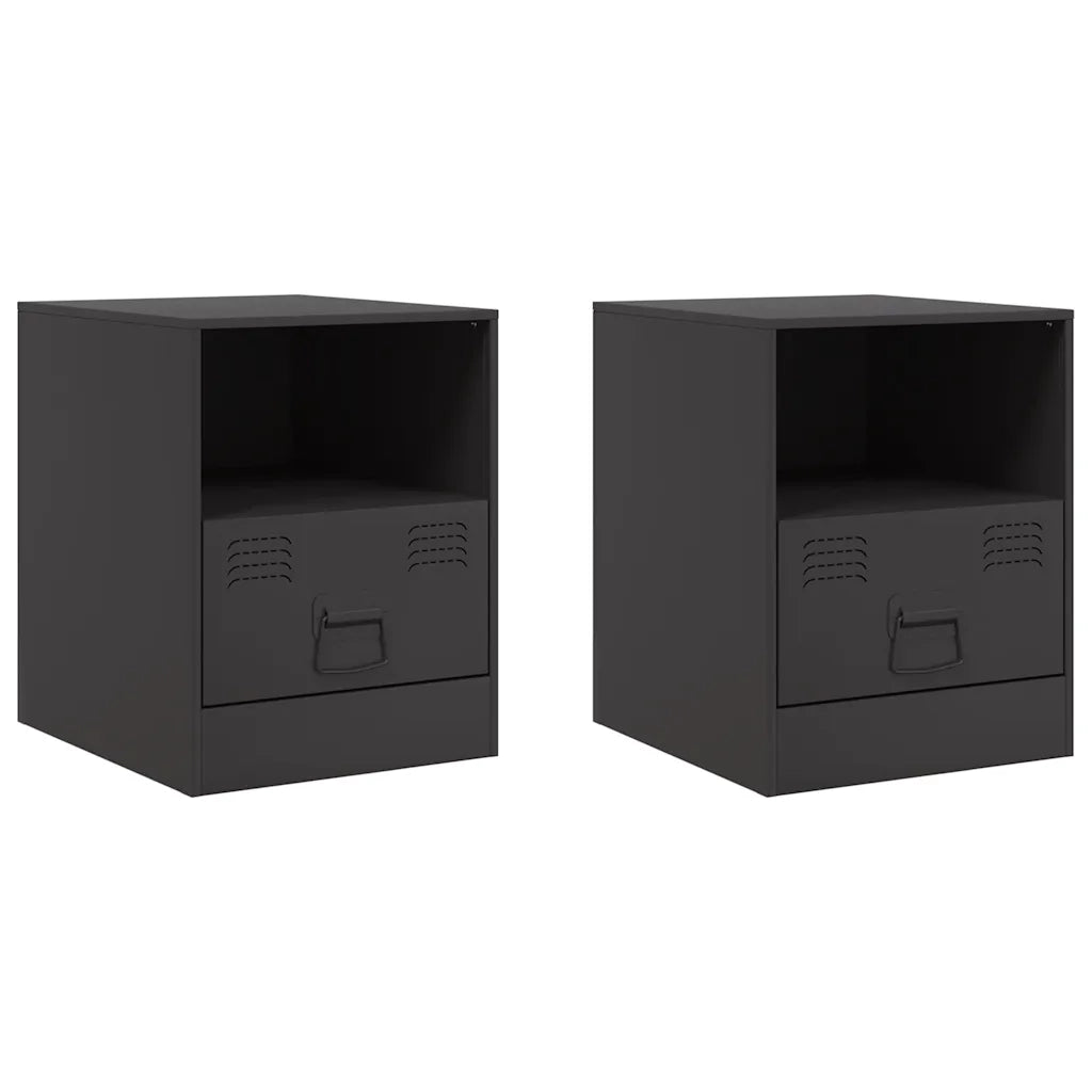 Comodini 2 pz-Set di 2 Tavolino da notte Neri 34,5x39x44 cm in Acciaio 151214