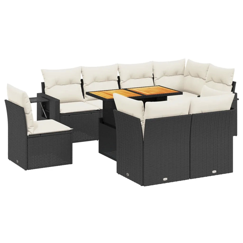 Set Divani da Giardino 9 pz con Cuscini Nero in Polyrattan 3271847